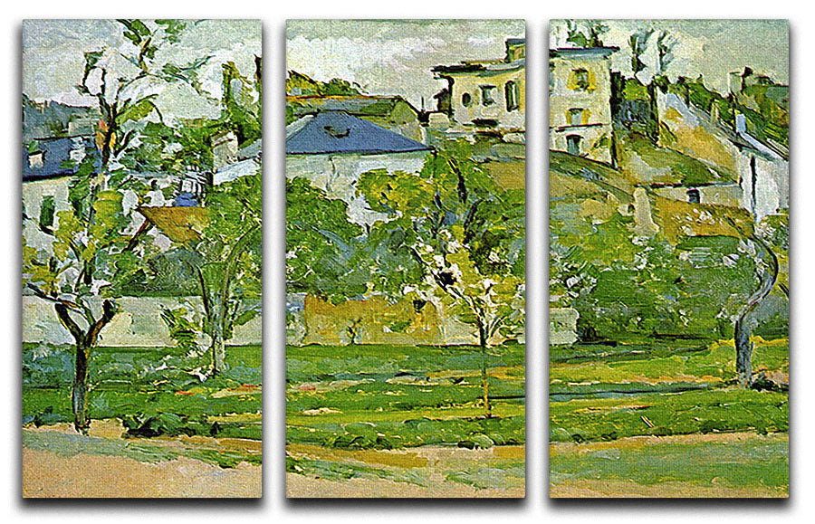 Three-panel canvas print of Cezanne's Fruit Garden in Pontoise, showcasing vibrant colors and intricate details.