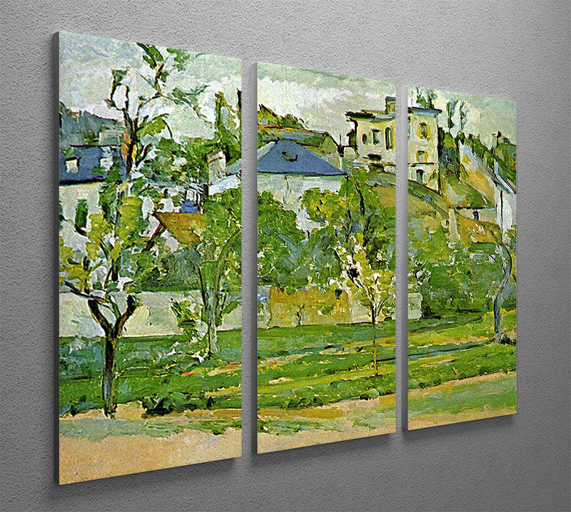 Three-panel canvas print of Cezanne's Fruit Garden in Pontoise, showcasing vibrant colors and intricate details.