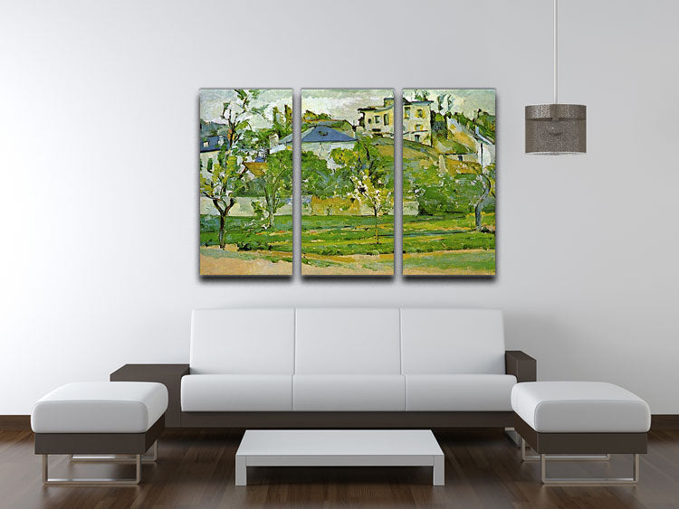 Three-panel canvas print of Cezanne's Fruit Garden in Pontoise, showcasing vibrant colors and intricate details.