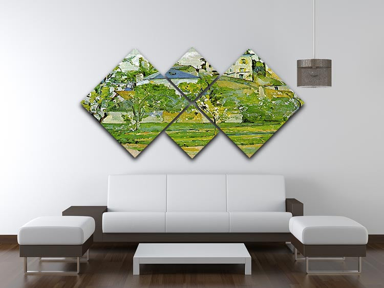 A 4-square multi-panel canvas featuring Cezanne's Fruit Garden in Pontoise, showcasing vibrant colors and intricate details.