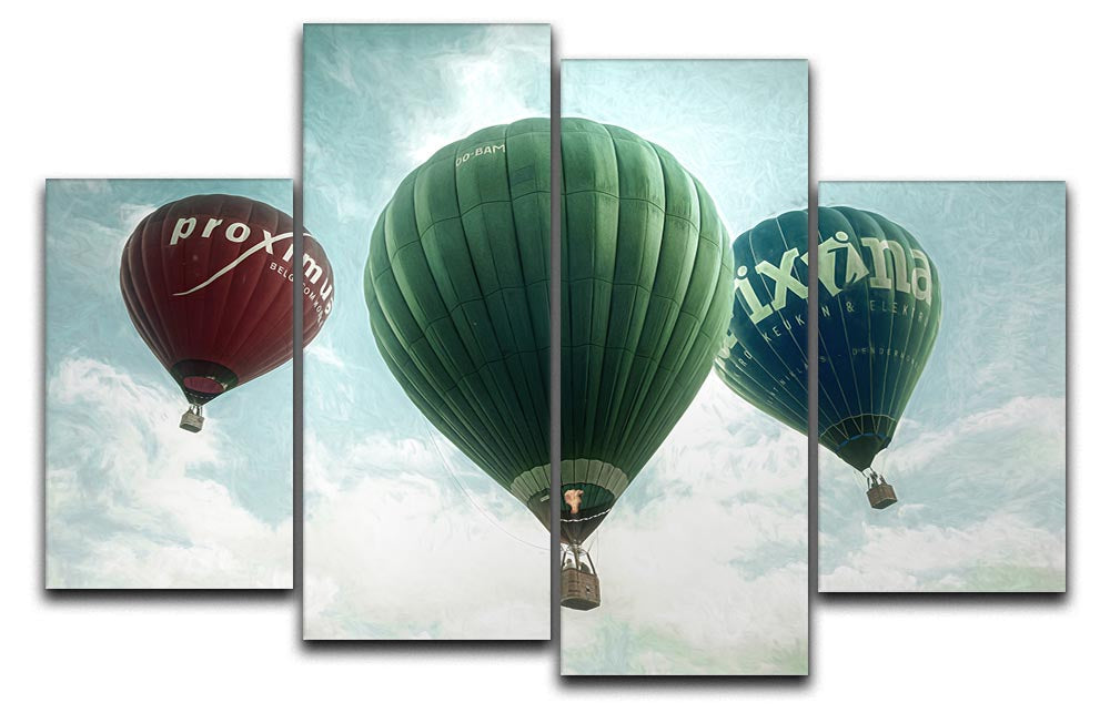 A vibrant full colour 4 split panel canvas artwork showcasing a dynamic design divided into four equal sections, perfect for home decor.