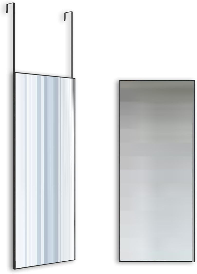 Full-length standing mirror with an aluminum frame, adjustable hanger, and burst-proof glass, perfect for bedrooms and bathrooms.