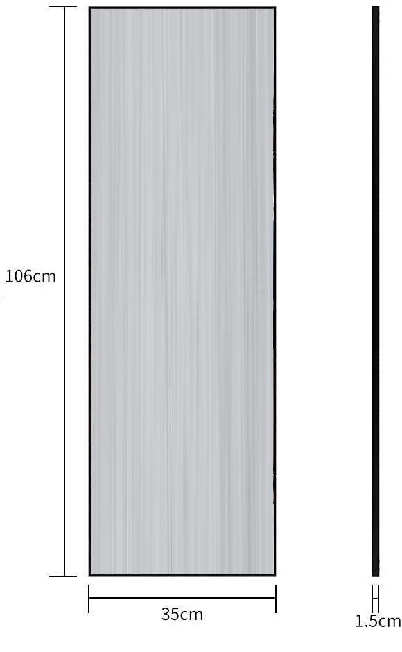 Full-length standing mirror with an aluminum frame, adjustable hanger, and burst-proof glass, perfect for bedrooms and bathrooms.