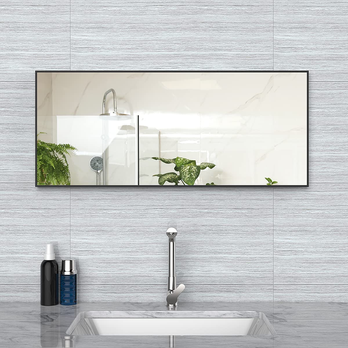 A sleek black full-length mirror measuring 80 x 34 cm, designed for standing or wall mounting, perfect for bedrooms and bathrooms.