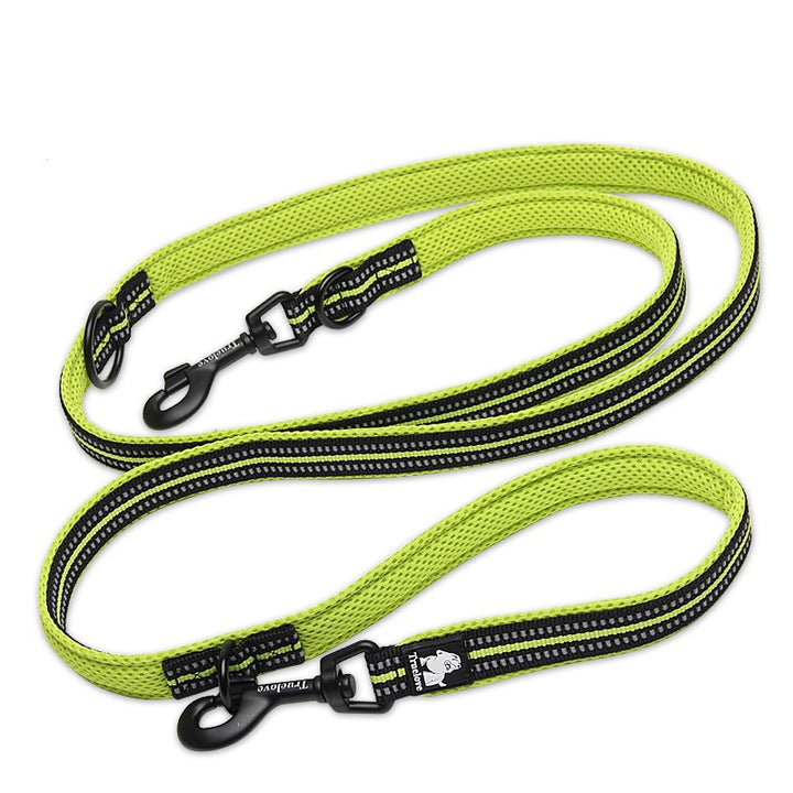 Function Leash Neon Yellow L, a multi-functional dog lead with a soft padded handle and reflective features for safety.
