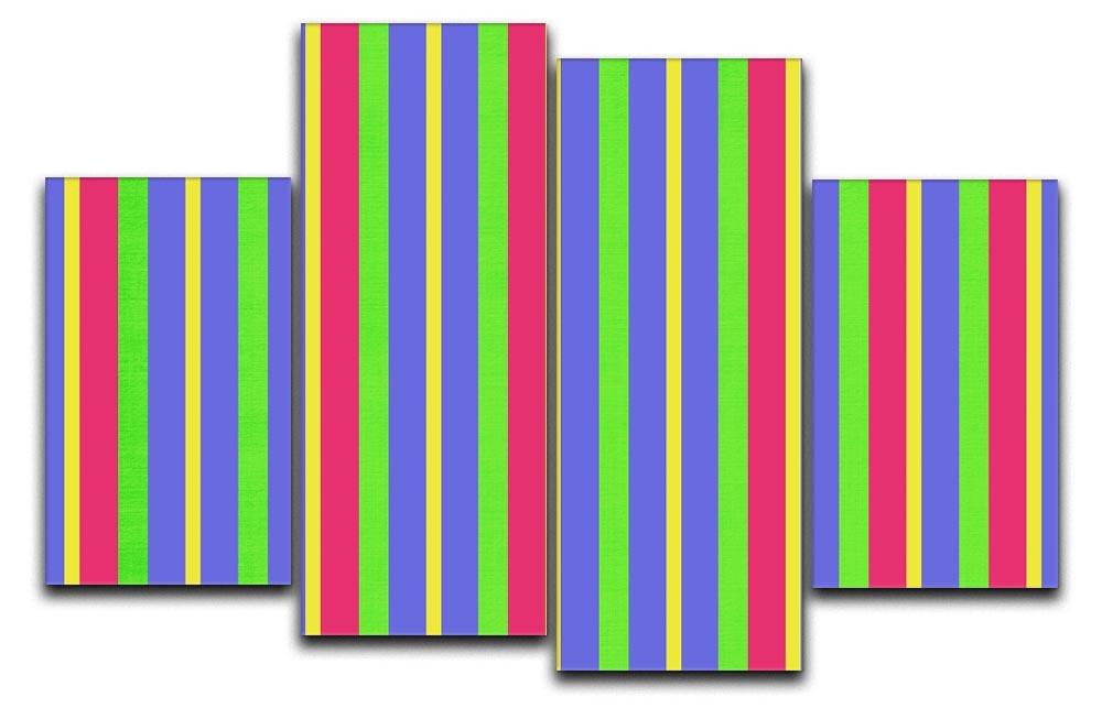 Funky Stripes Multi 4 Split Panel Canvas featuring vibrant multi-colored stripes arranged in four separate panels.