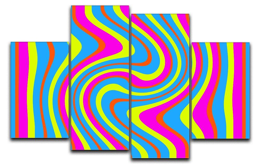 Funky Stripes Swirl 2 4 Split Panel Canvas featuring vibrant colors and dynamic patterns, arranged in four separate panels.