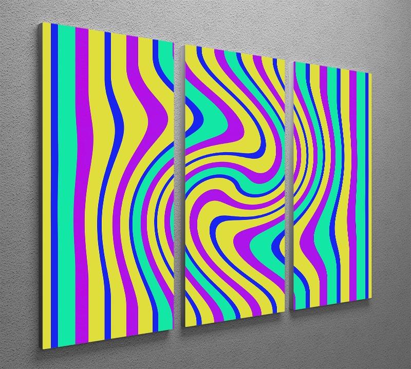 Funky Stripes Swirl 3 Split Panel Canvas Print showcasing vibrant colors and dynamic design, perfect for enhancing any room decor.