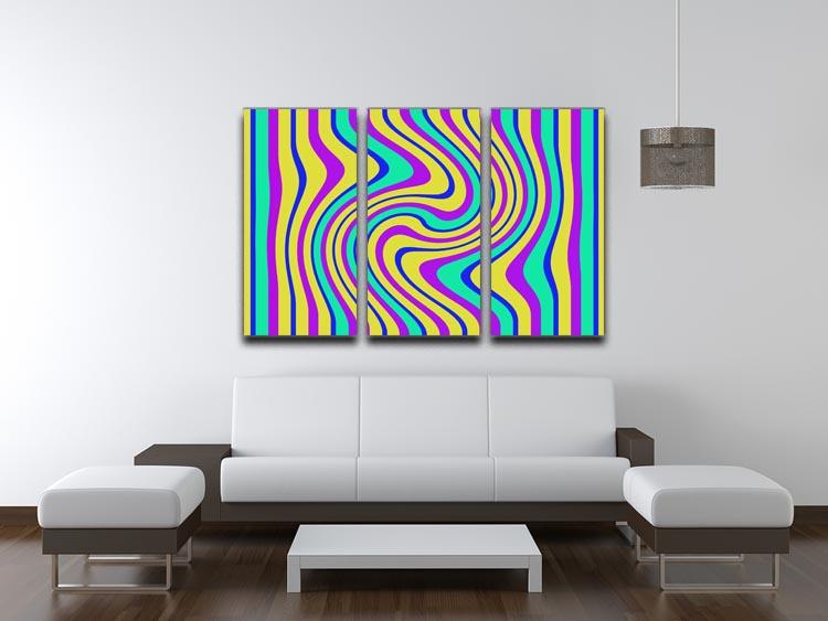 Funky Stripes Swirl 3 Split Panel Canvas Print showcasing vibrant colors and dynamic design, perfect for enhancing any room decor.