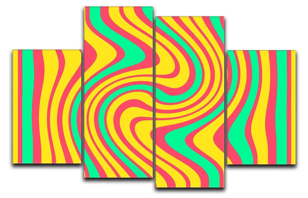 Funky Stripes Swirl 4 Split Panel Canvas artwork featuring vibrant colors and dynamic patterns.