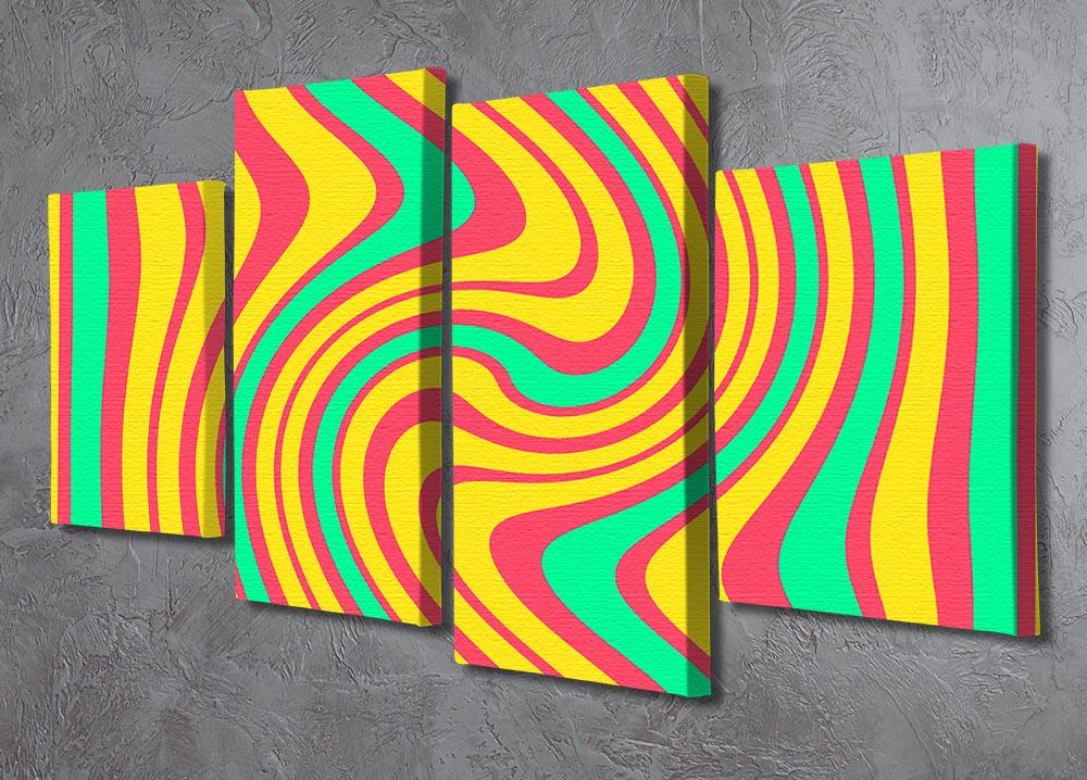 Funky Stripes Swirl 4 Split Panel Canvas artwork featuring vibrant colors and dynamic patterns.