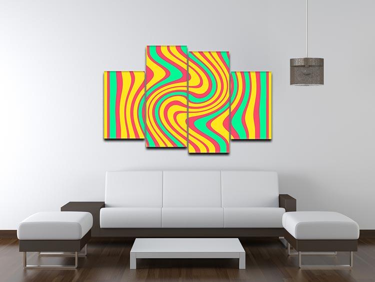 Funky Stripes Swirl 4 Split Panel Canvas artwork featuring vibrant colors and dynamic patterns.