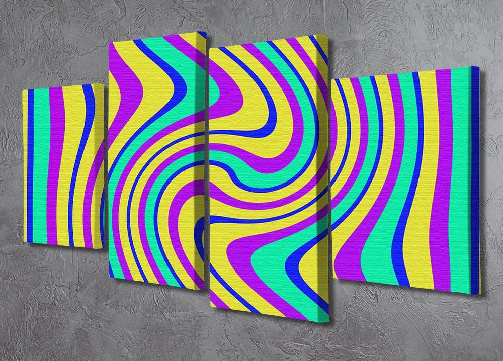 Funky Stripes Swirl 4 Split Panel Canvas artwork featuring vibrant colors and dynamic patterns, arranged in four separate panels.