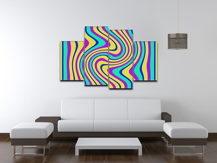 Funky Stripes Swirl 4 Split Panel Canvas artwork featuring vibrant colors and dynamic patterns, arranged in four separate panels.