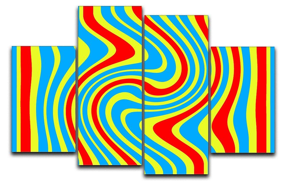 Funky Stripes Swirl 6 4 Split Panel Canvas featuring vibrant colors and dynamic patterns, arranged in four separate panels.