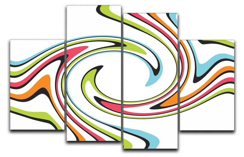 Funky Twirl 4 Split Panel Canvas artwork featuring vibrant colors and dynamic design, displayed in a modern setting.