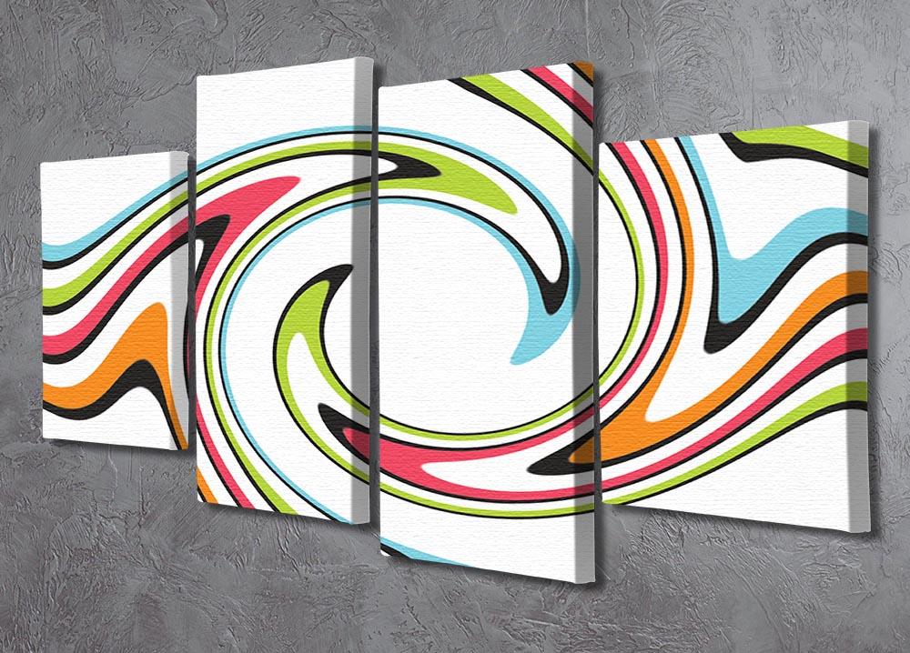 Funky Twirl 4 Split Panel Canvas artwork featuring vibrant colors and dynamic design, displayed in a modern setting.