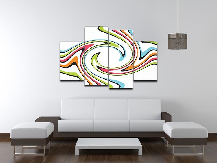 Funky Twirl 4 Split Panel Canvas artwork featuring vibrant colors and dynamic design, displayed in a modern setting.