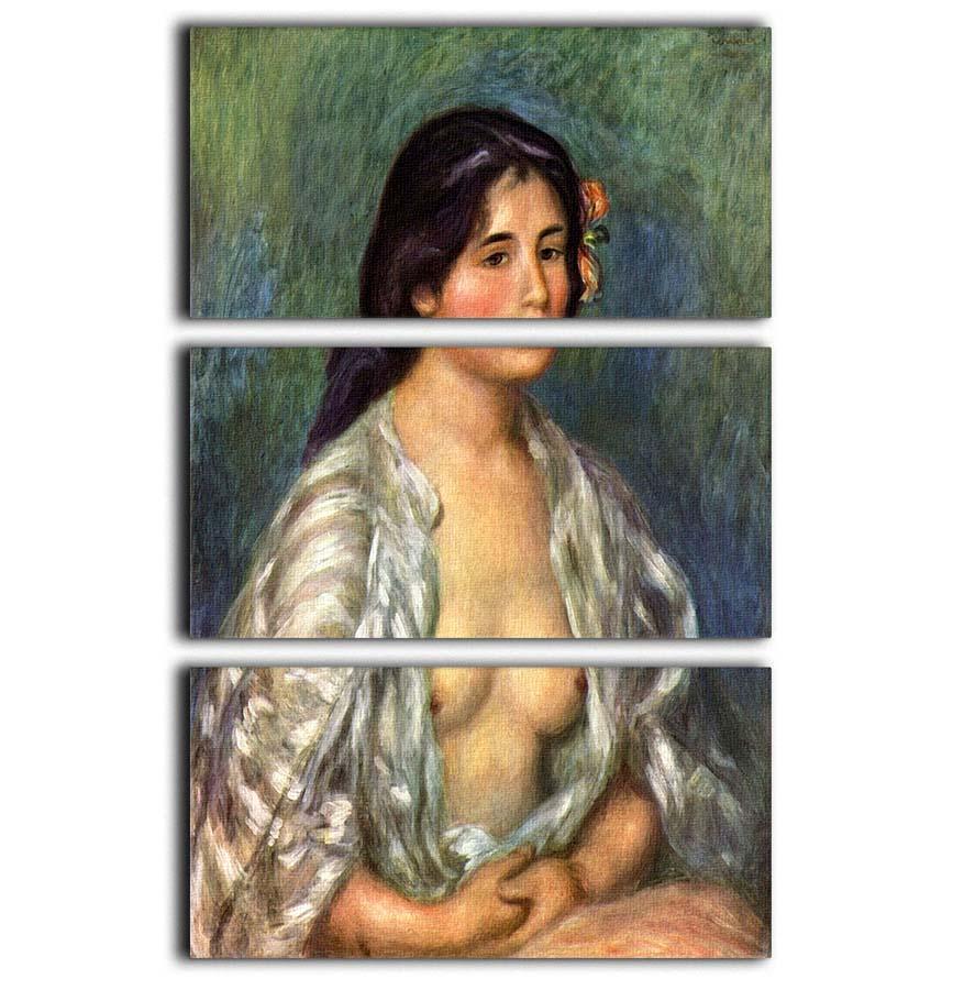 Gabrielle with open blouse 3-panel canvas print showcasing elegant artwork.