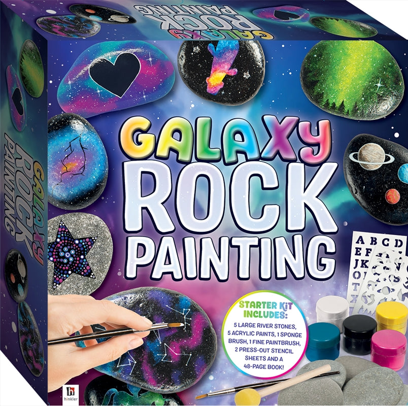 A colorful display of galaxy-themed painted rocks, showcasing vibrant colors and intricate designs inspired by the night sky.
