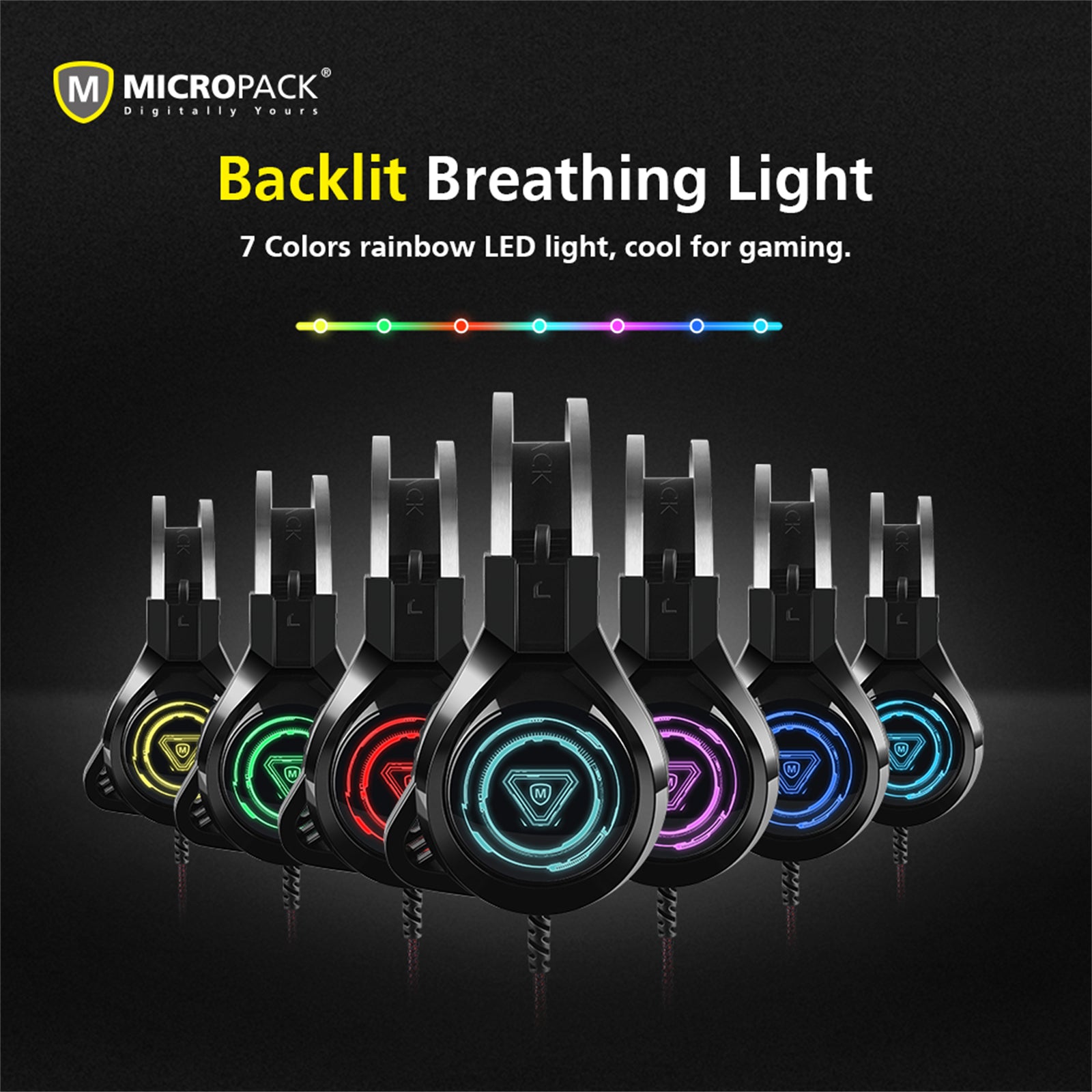 Gaming headset featuring leather earmuffs, omnidirectional microphone, and colorful LED lights for immersive gaming experience.