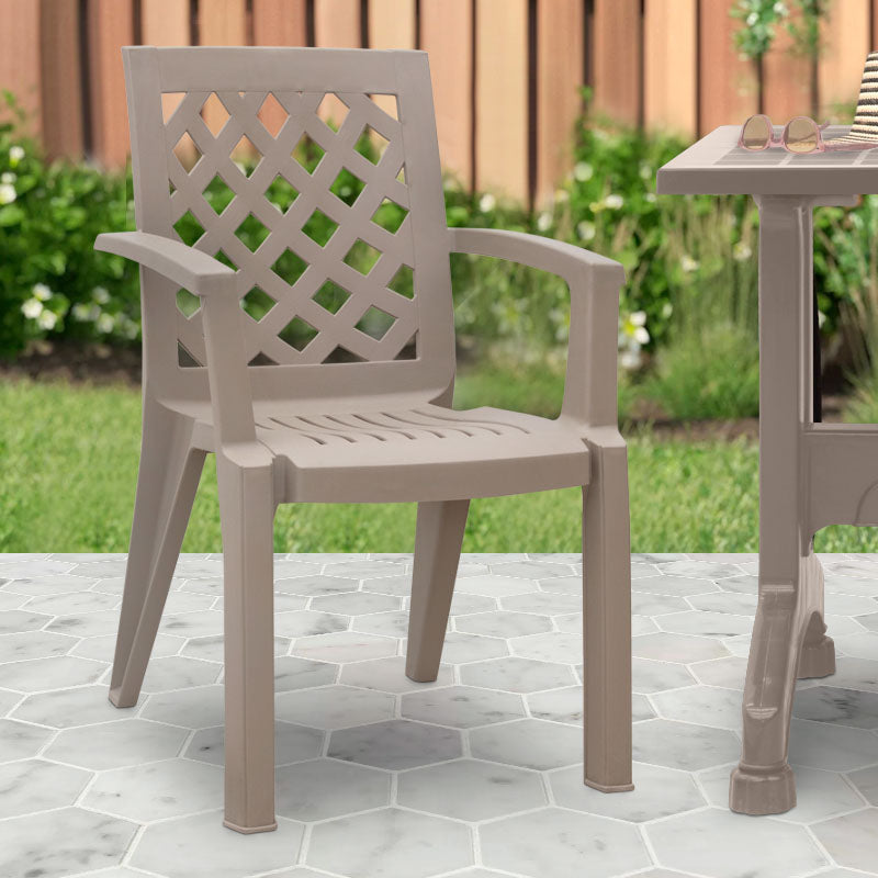 Garden Armchair CHRISTOFF in cappuccino color, showcasing its stylish design and durable polypropylene material.