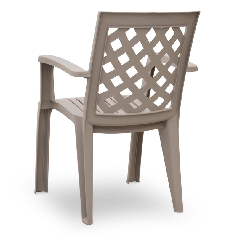 Garden Armchair CHRISTOFF in cappuccino color, showcasing its stylish design and durable polypropylene material.