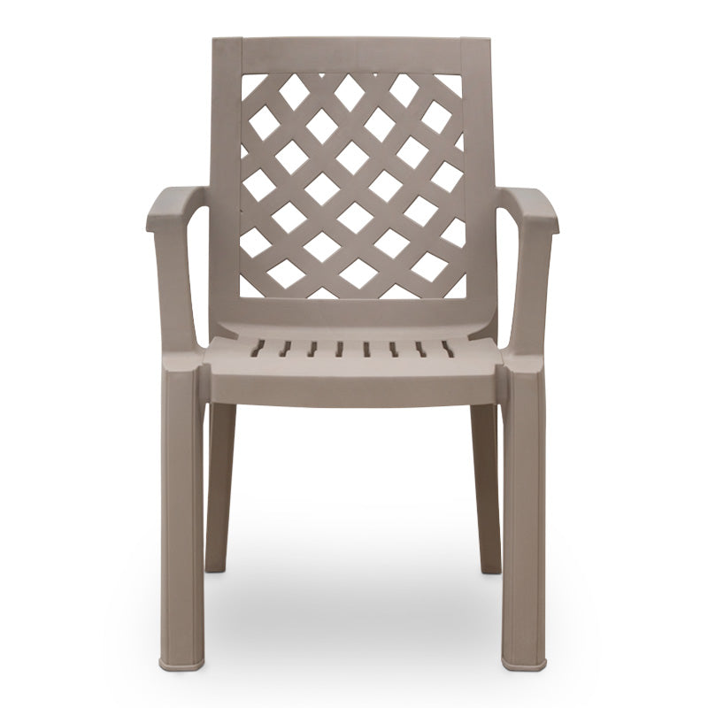 Garden Armchair CHRISTOFF in cappuccino color, showcasing its stylish design and durable polypropylene material.