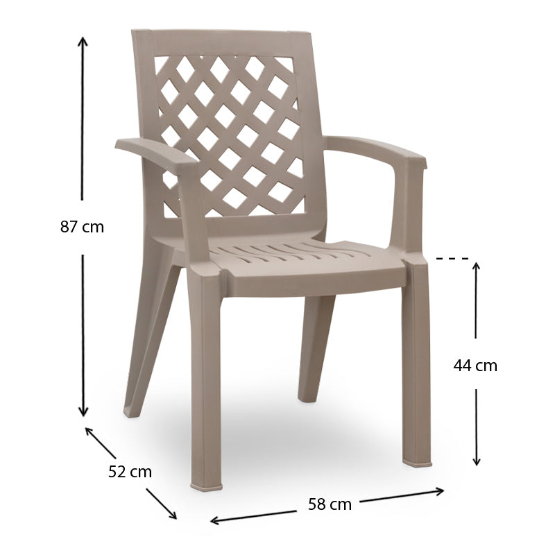 Garden Armchair CHRISTOFF in cappuccino color, showcasing its stylish design and durable polypropylene material.