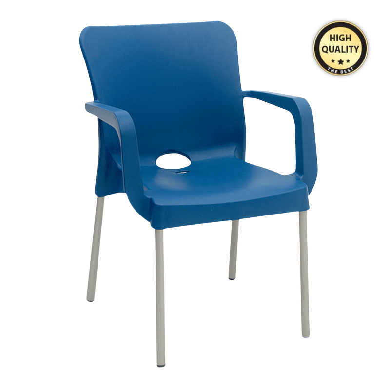 Garden Armchair PARIS in dark blue, featuring a modern design with polypropylene seat and back, supported by premium steel legs.