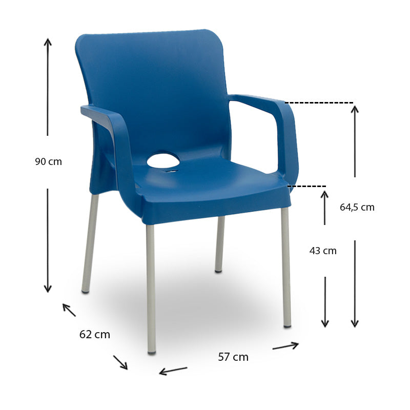 Garden Armchair PARIS in dark blue, featuring a modern design with polypropylene seat and back, supported by premium steel legs.