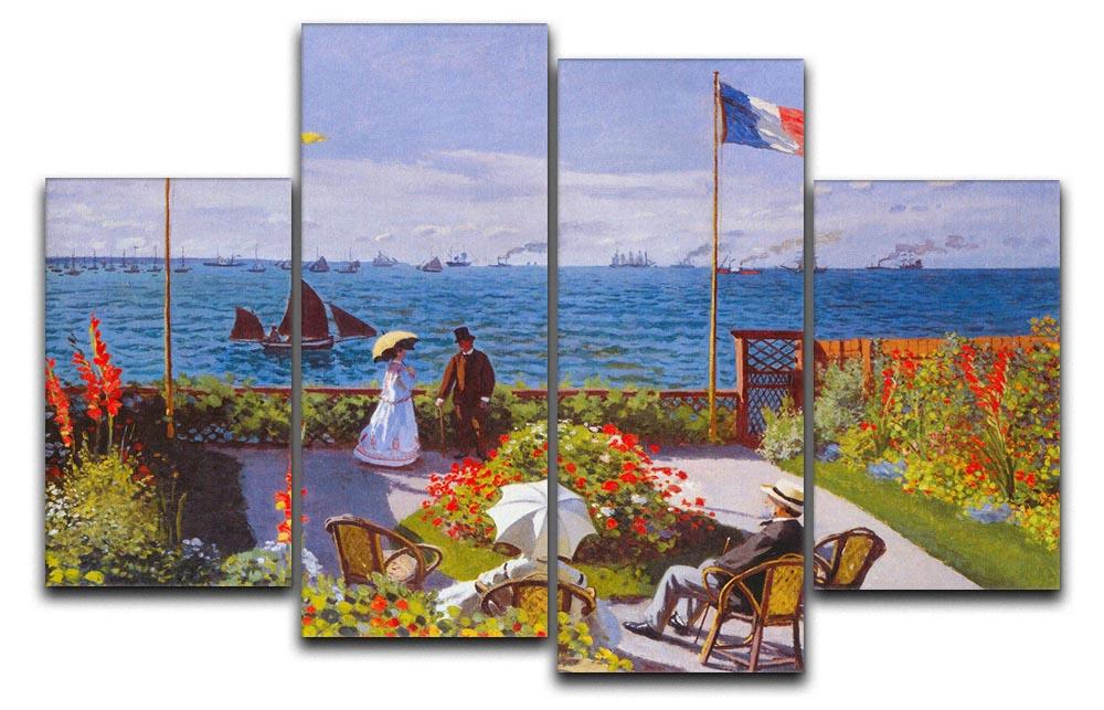 A 4-split canvas artwork featuring Monet's Garden at Sainte Adresse, showcasing vibrant colors and intricate details across four panels.