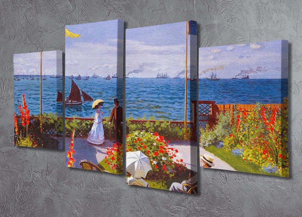 A 4-split canvas artwork featuring Monet's Garden at Sainte Adresse, showcasing vibrant colors and intricate details across four panels.