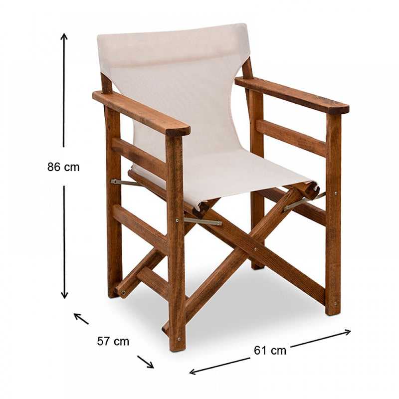 DUCHESS Garden Dining Set featuring a 60cm wooden table and two director's chairs in walnut with ecru cloth, perfect for outdoor dining.