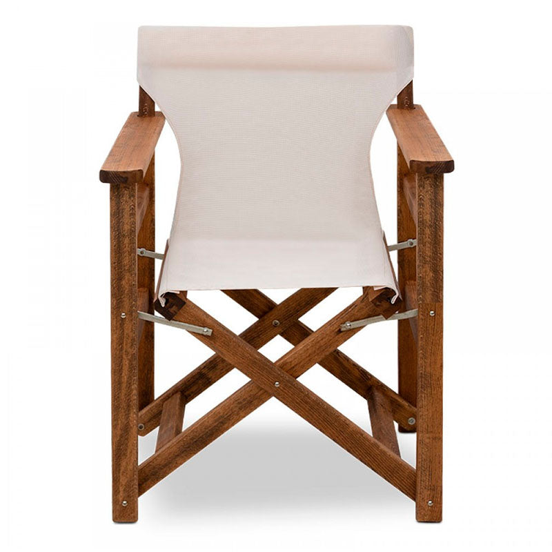 DUCHESS Garden Dining Set featuring a 60cm wooden table and two director's chairs in walnut with ecru cloth, perfect for outdoor dining.