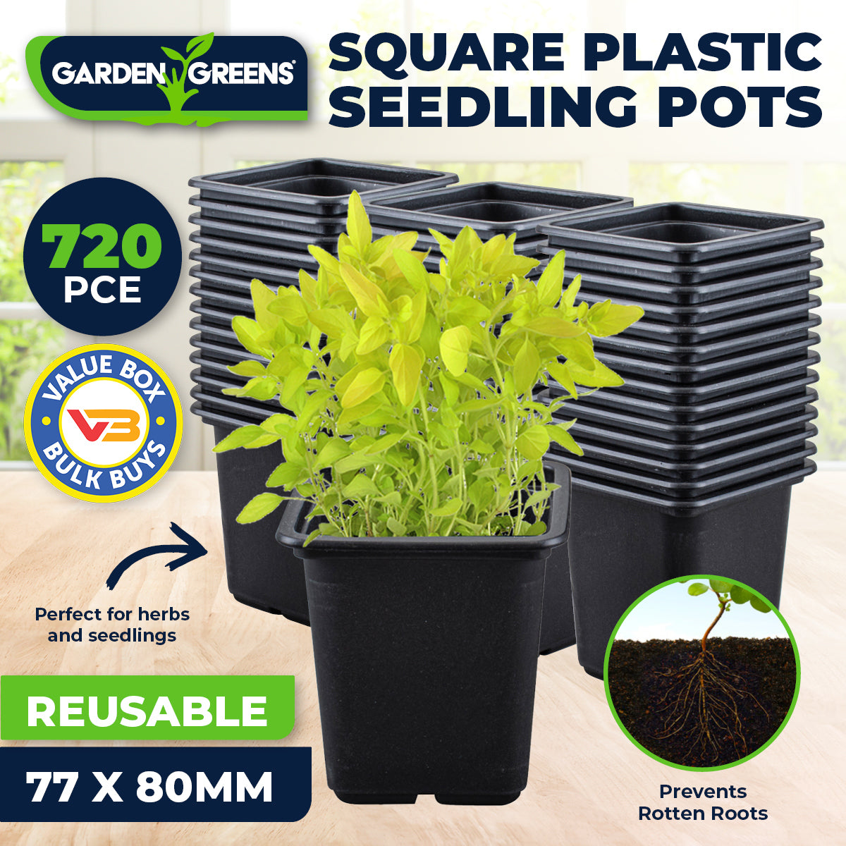 Garden Greens 720PCE Seedling Pots in black, showcasing their durable and reusable design, perfect for growing seedlings and herbs.