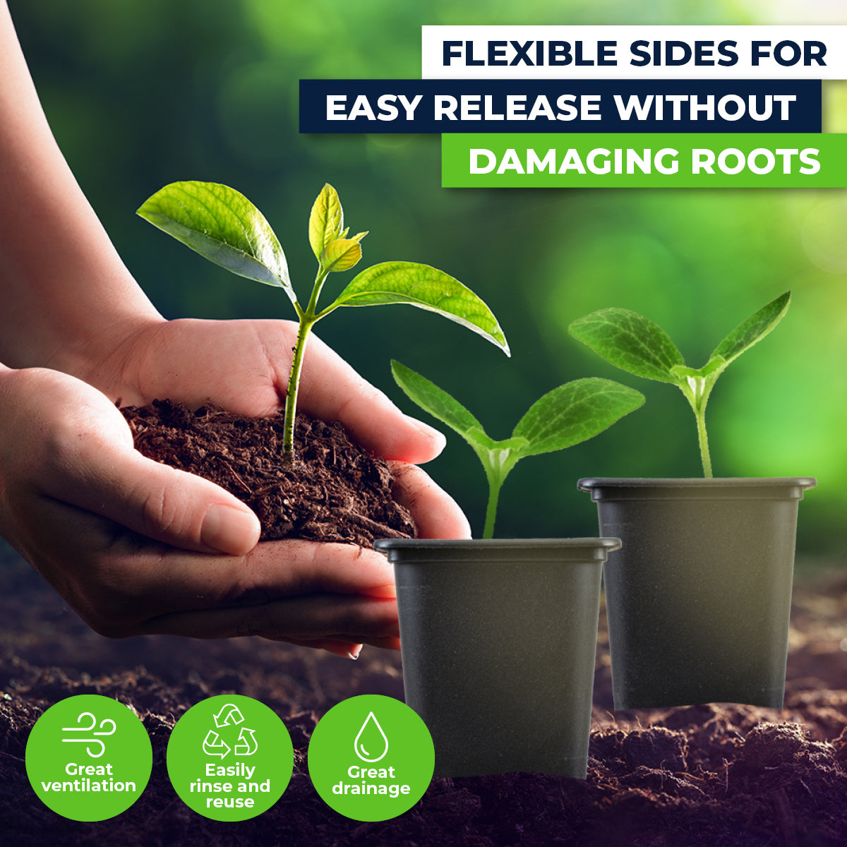 Garden Greens 720PCE Seedling Pots in black, showcasing their durable and reusable design, perfect for growing seedlings and herbs.