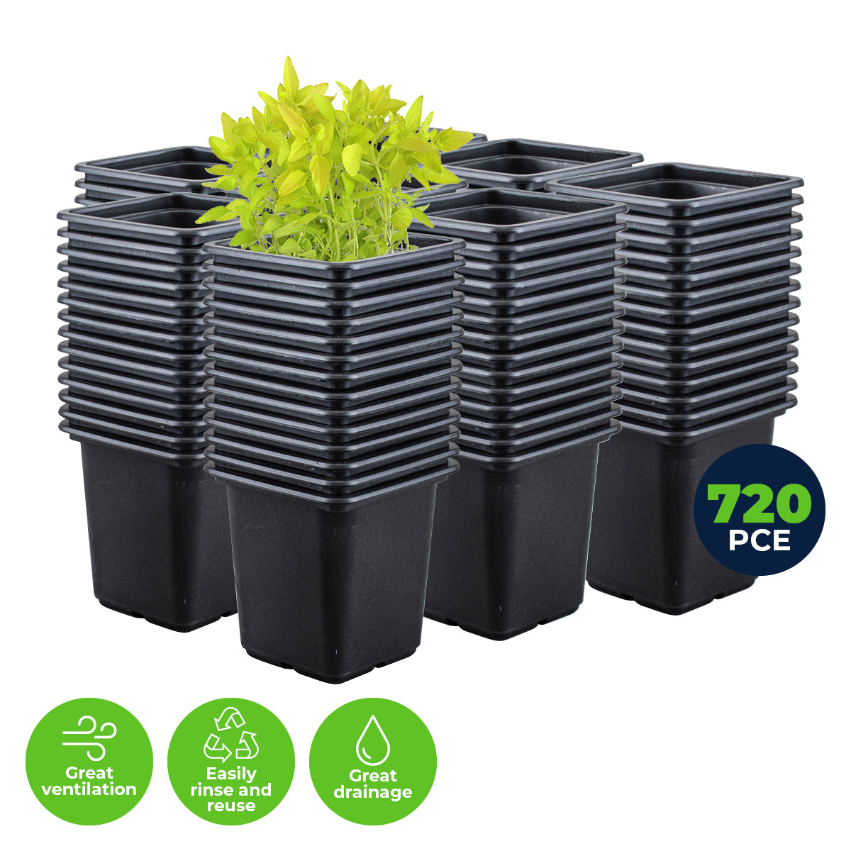 Garden Greens 720PCE Seedling Pots in black, showcasing their durable and reusable design, perfect for growing seedlings and herbs.