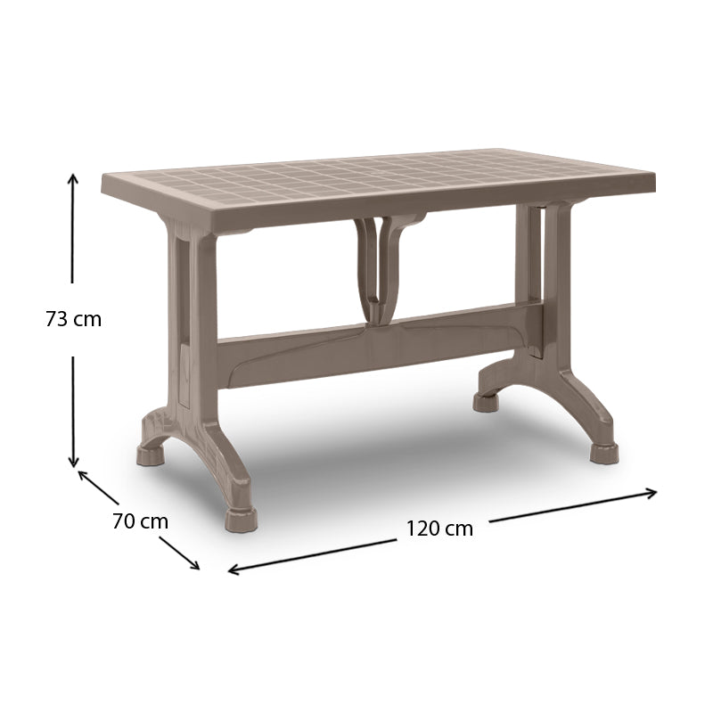 NARUTO Cappuccino Garden Table measuring 120x70x73cm, made of durable polypropylene, featuring an umbrella holder.