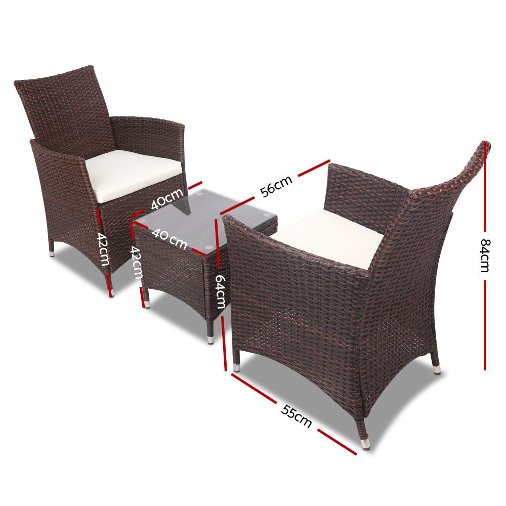 Gardeon 3 Piece Wicker Outdoor Furniture Set in Brown featuring two sofas and a glass top side table, perfect for outdoor relaxation.