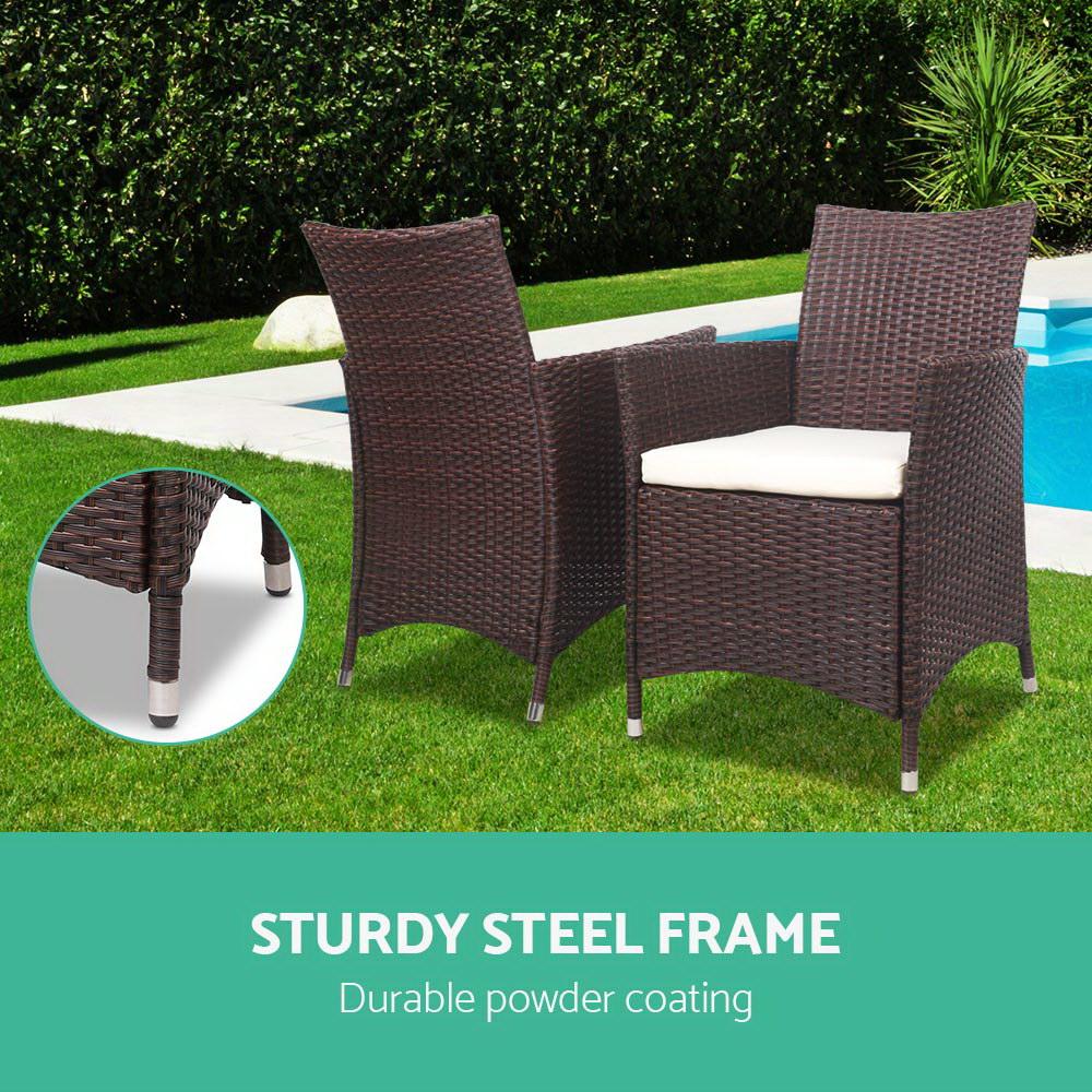 Gardeon 3 Piece Wicker Outdoor Furniture Set in Brown featuring two sofas and a glass top side table, perfect for outdoor relaxation.