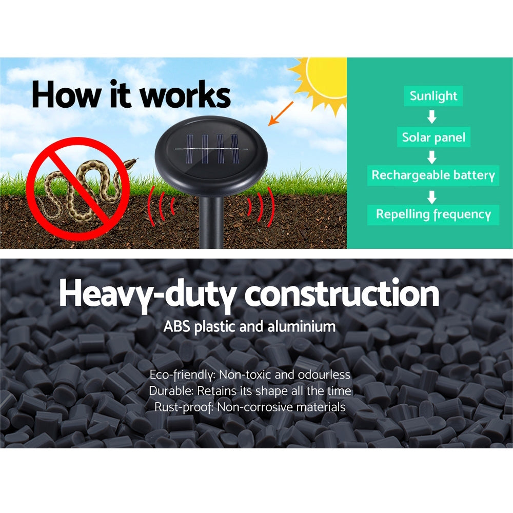 Gardeon Solar Powered Snake Repellers in a garden setting, designed to deter snakes safely and effectively.