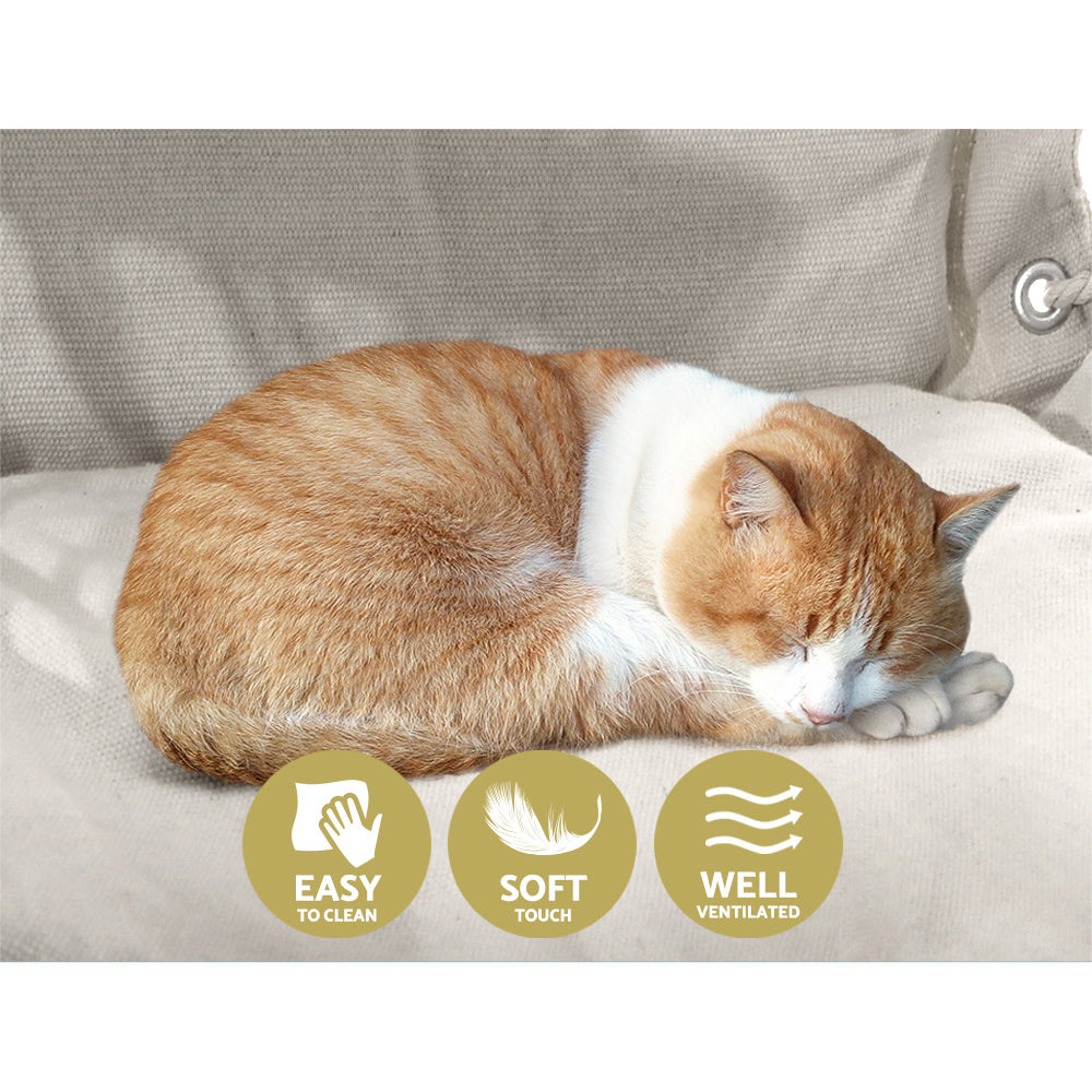 Gardeon Hammock Hanging Swing Chair in Cream with wooden armrests and removable pillow, perfect for indoor and outdoor relaxation.