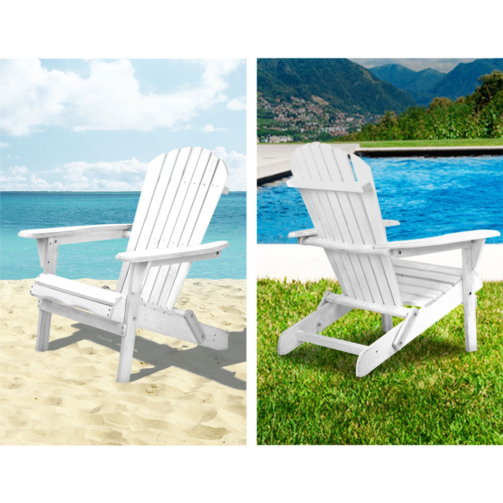 Gardeon Outdoor Adirondack Chair in white, showcasing its classic design, sturdy construction, and comfortable features.