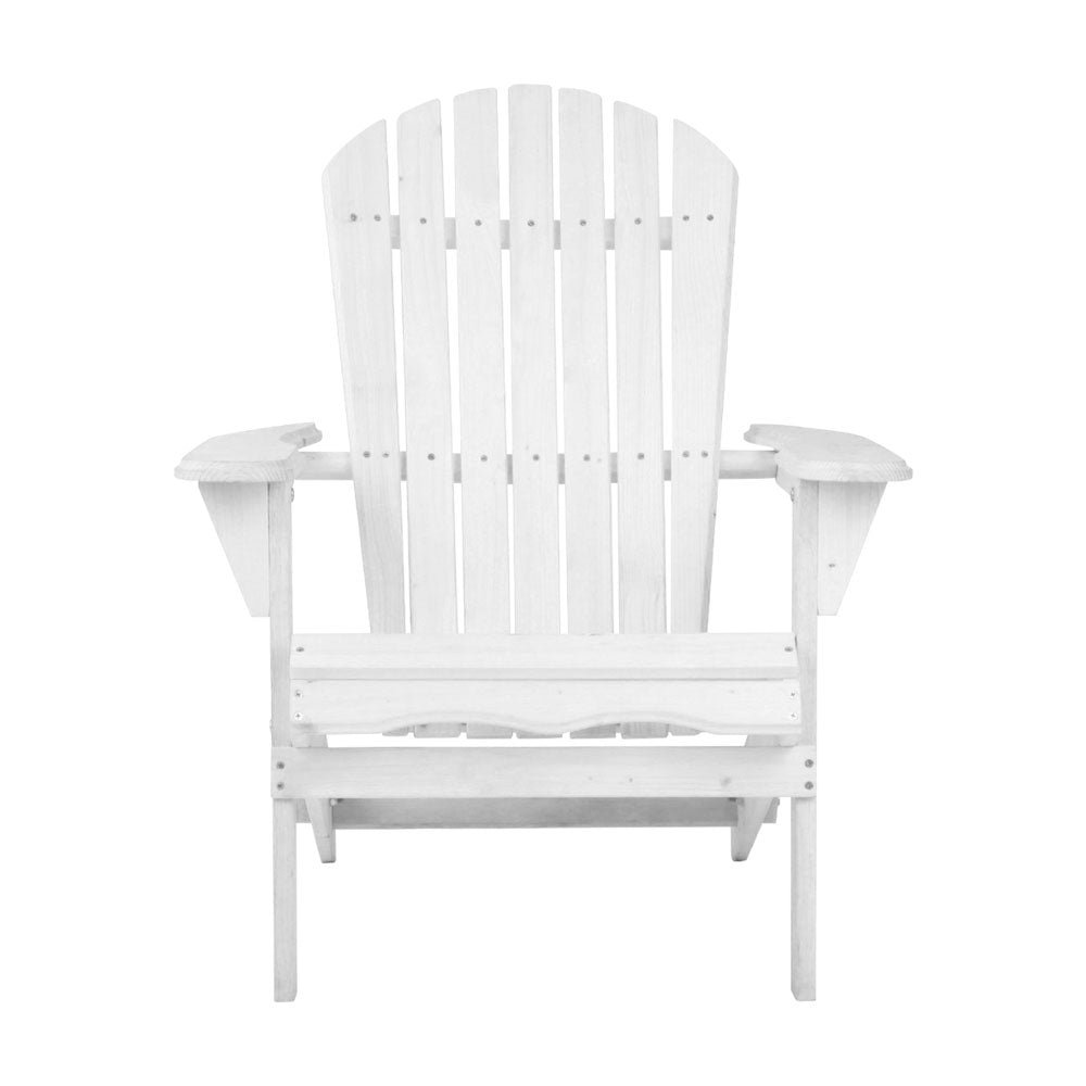 Gardeon Outdoor Adirondack Chair in white, showcasing its classic design, sturdy construction, and comfortable features.