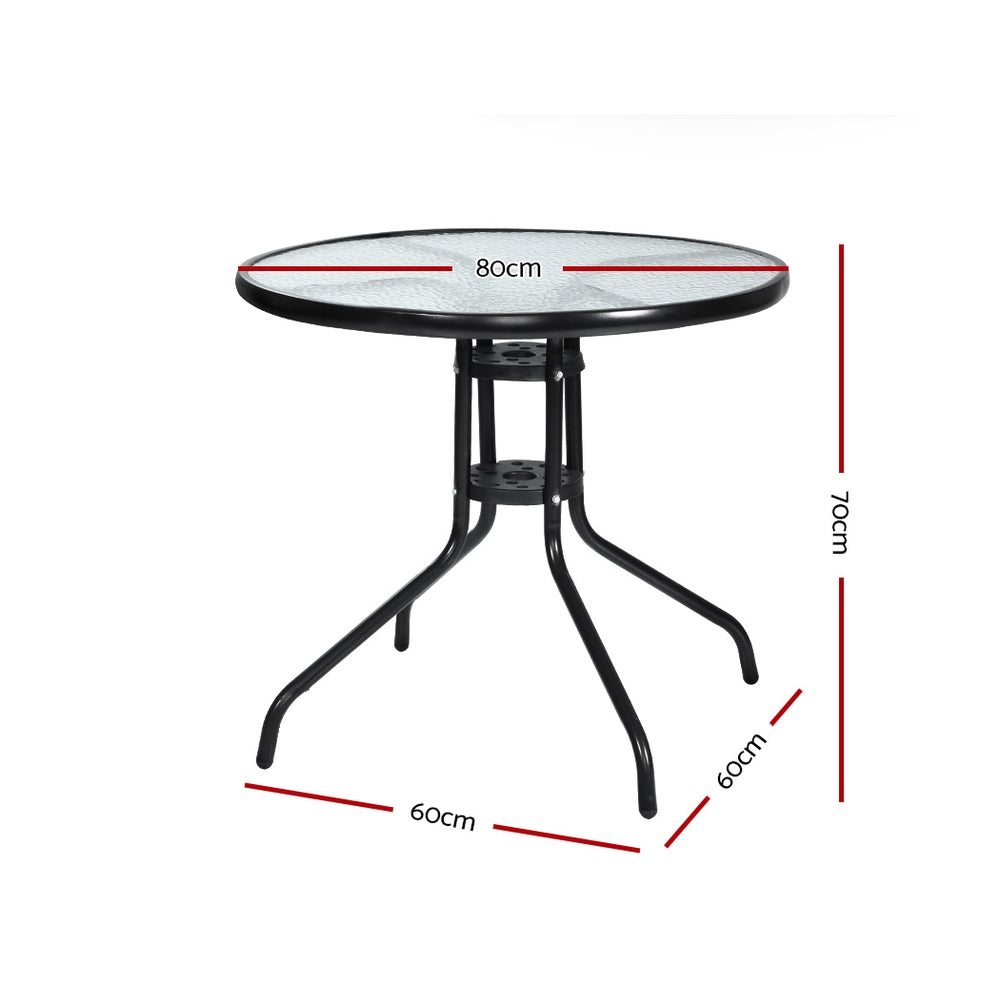 Gardeon Outdoor Dining Table featuring a sleek steel frame and stylish tempered glass top, perfect for outdoor settings.