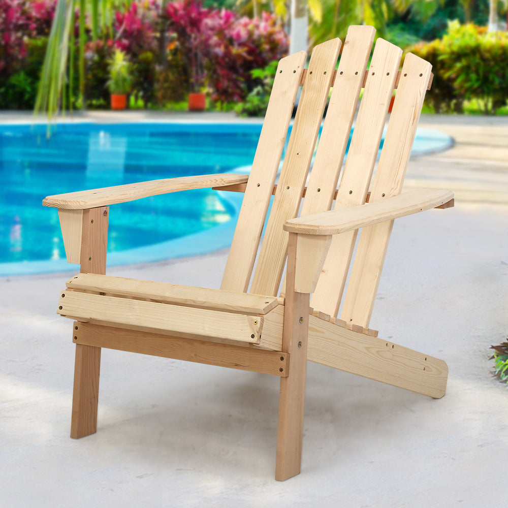 Gardeon Outdoor Sun Lounge Beach Chairs made of Fir wood, featuring a high back, wide armrests, and a stylish beveled design, perfect for outdoor relaxation.