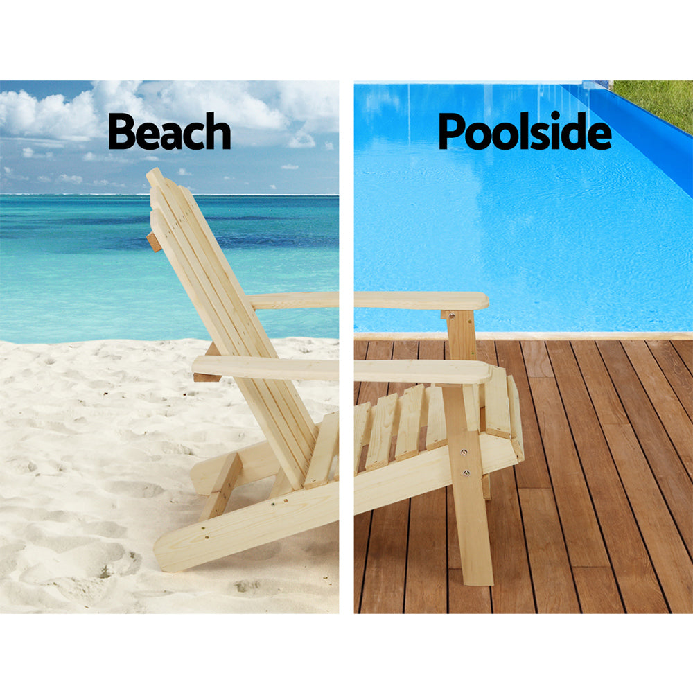 Gardeon Outdoor Sun Lounge Beach Chairs made of Fir wood, featuring a high back, wide armrests, and a stylish beveled design, perfect for outdoor relaxation.