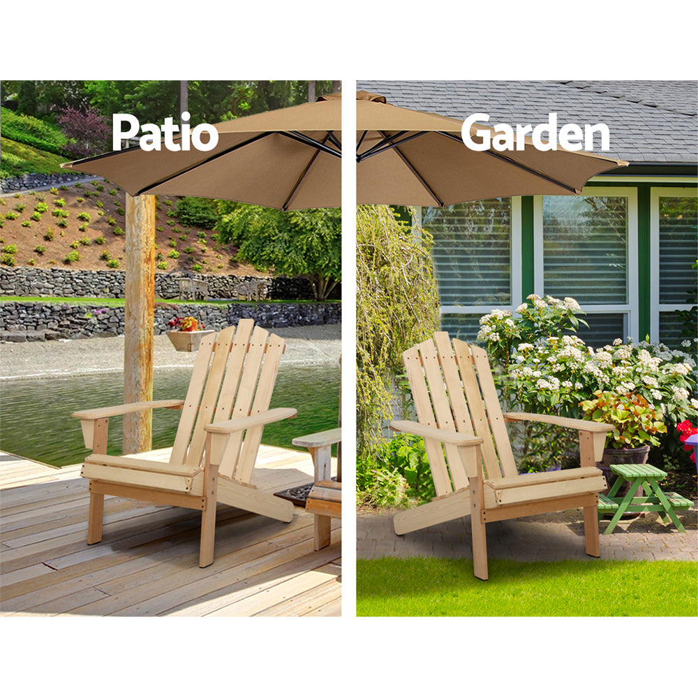 Gardeon Outdoor Sun Lounge Beach Chairs made of Fir wood, featuring a high back, wide armrests, and a stylish beveled design, perfect for outdoor relaxation.