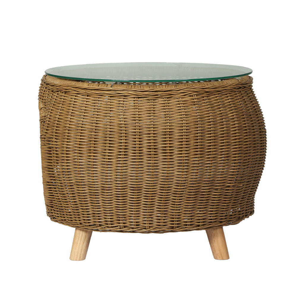 Gardeon Side Table Coffee Pet Bed featuring a stylish wicker design with a thick glass top, suitable for indoor and outdoor use.